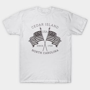 Cedar Island, NC Summertime Vacationing Patriotic Flags T-Shirt